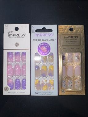 imPRESS Press-On Manicure Nail Set - Pink & Purple Designs (Assorted) 3 Pack